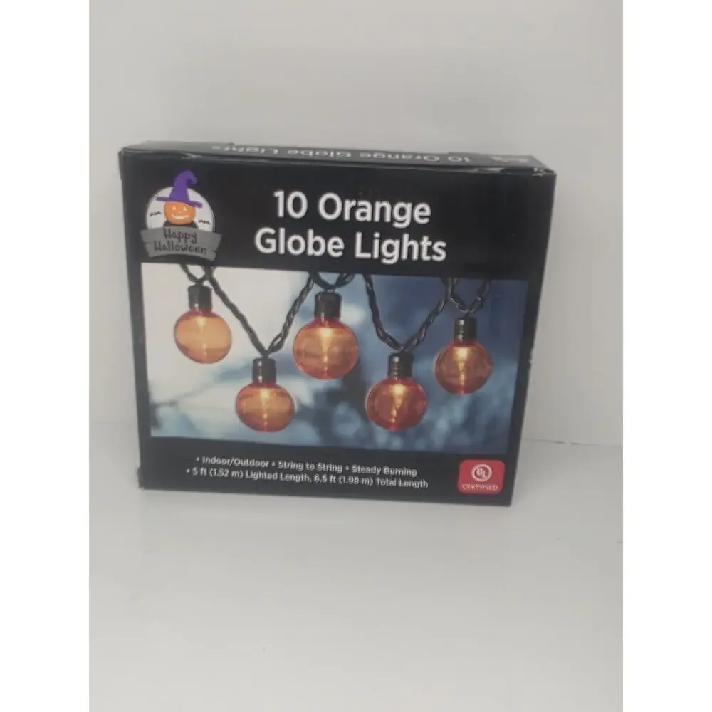 Happy Halloween 10 Orange Globe Style Lights 6.5ft Indoor/outdoors